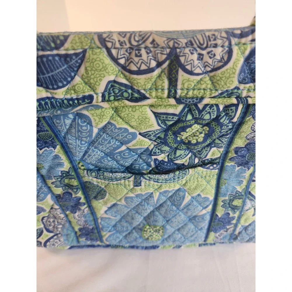 Vera Bradley Blue Bayou Quilted Cotton Tote Bag Floral Zip Top Shoulder Bag